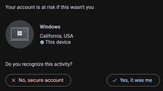 Ridiculous alert from Google that a Windows computer logged on to my account.