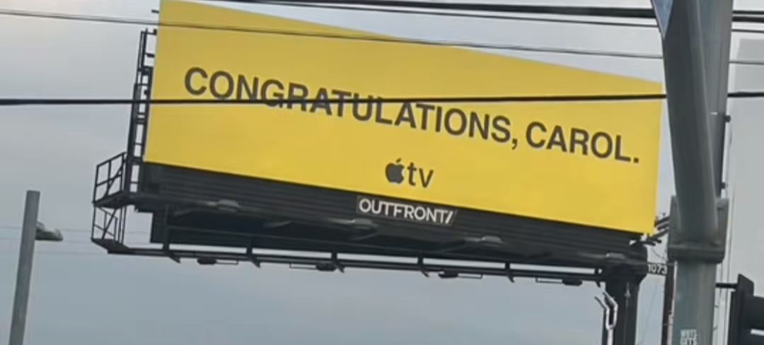 A billboard with the words 