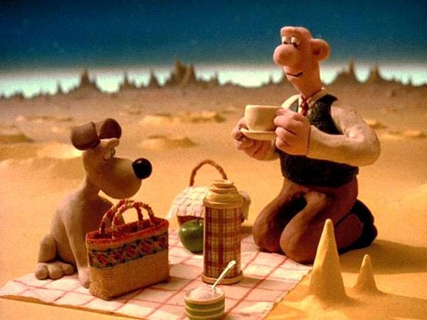 Animation characters Wallace and Gromit on the moon