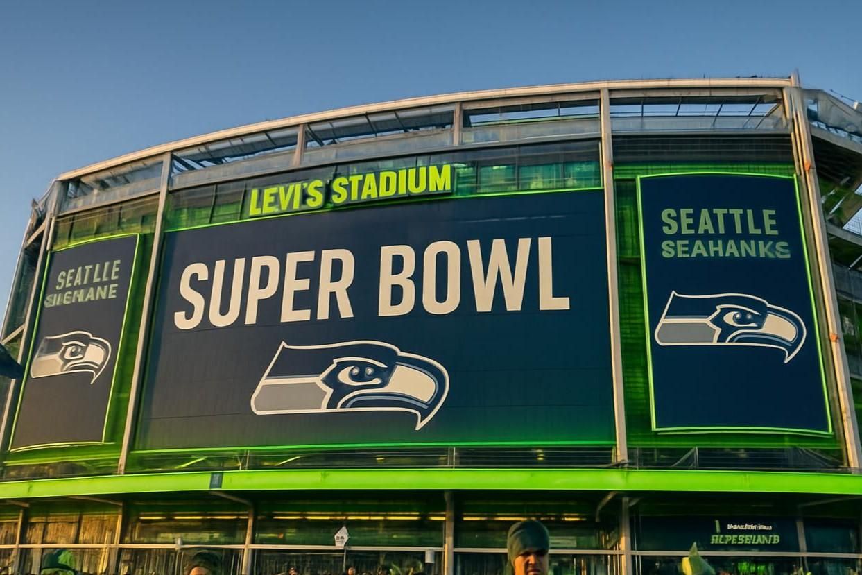 Generated image of Levi Stadium in Seahawks colors.